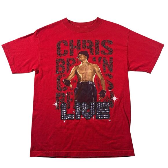 Vtg Chris Brown Live Concert Tour Graphic Shirt Mens Medium Pop Red Glitter Y2K - Picture 2 of 12
